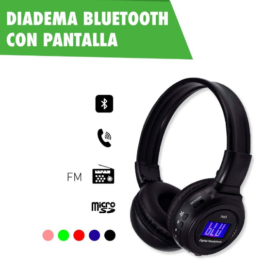 ¡N-65 Diadema Bluetooth con Pantalla – Audífonos MP3 y Radio FM!